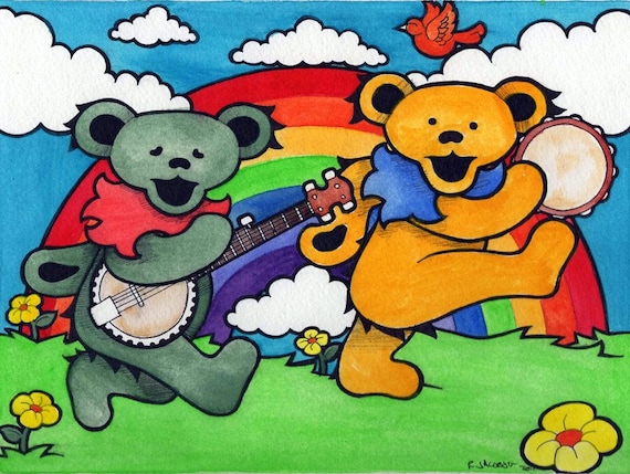 Grateful Dead Bears and a Rainbow - print of original painting