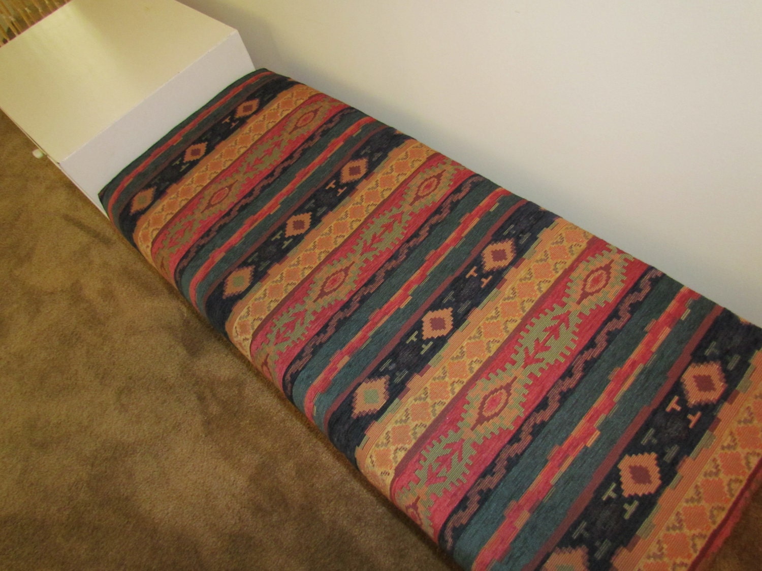 Vintage Southwestern Retro White Bench Love Seat with End Table Drawer Hipster Home Decor Urban Club Kid Grunge Arizona Home