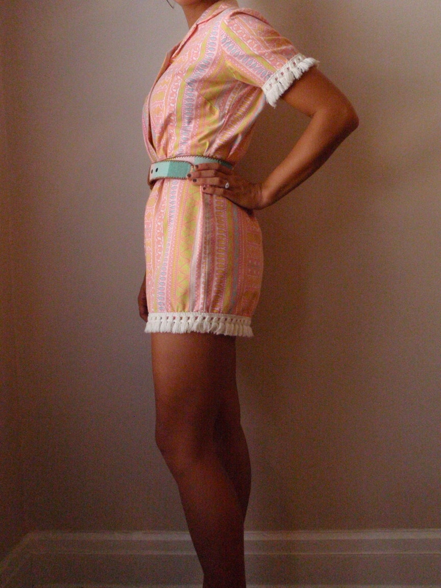 Vintage Neon Jumper Romper Southwestern Navajo Ikat