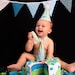 Baby Boy / Toddler First Birthday Cake Smash Diaper Cover Tie and Party Hat Outfit in Aqua and Lime Green Squiggle Stripes