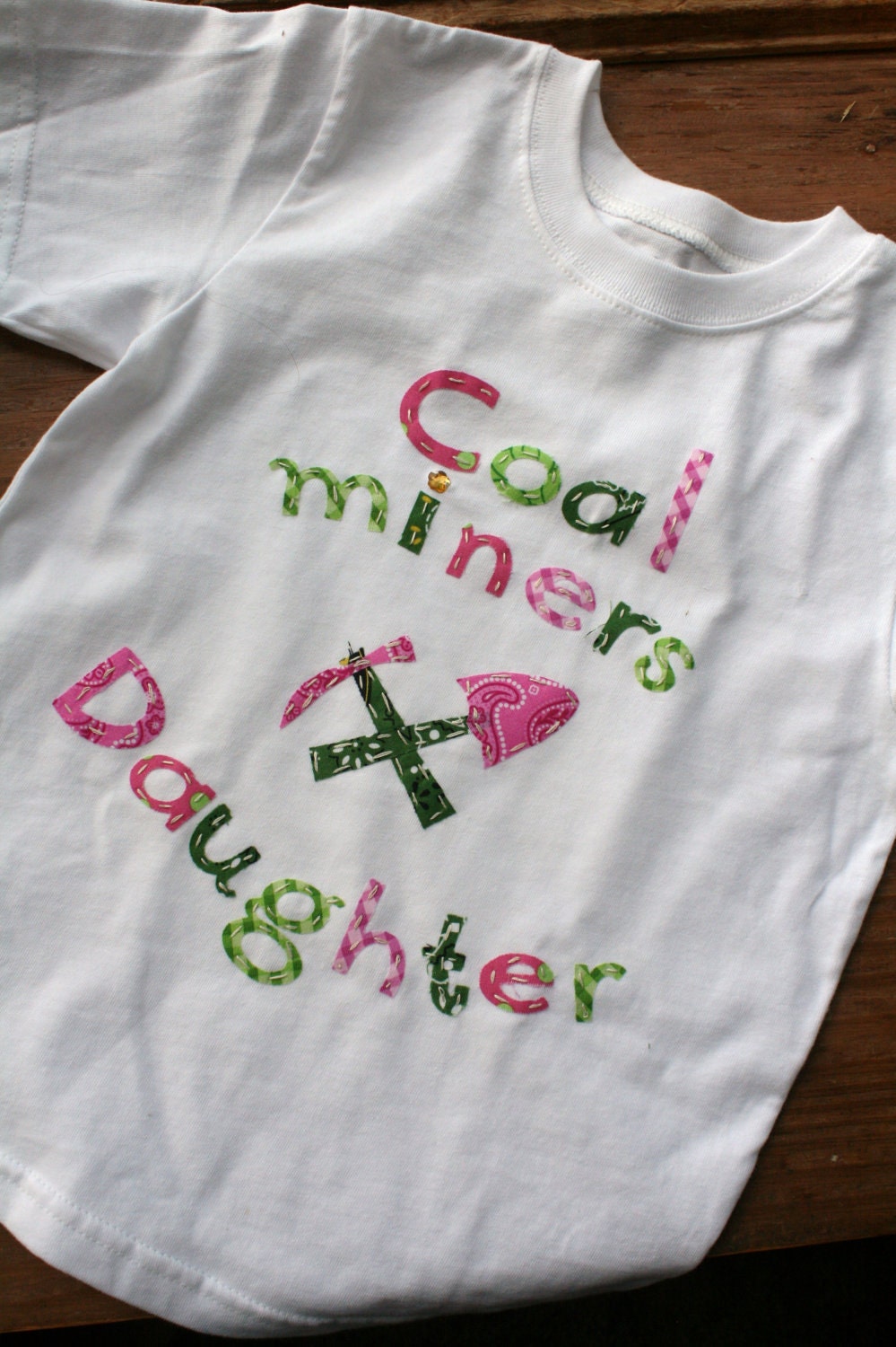 CoAl MiNeRs DaUgHtEr shirt- Hot pink/green-Matching Bow can be made also- sz 0-3mth thru 10yrs.