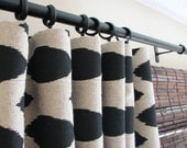 Pair of Decorative Designer Custom Curtains Drapes  50 x 96  Black on  Beige Ikat  Contemporary Modern Style