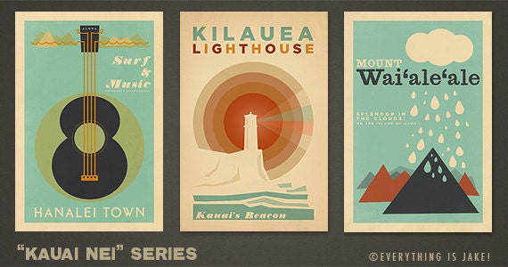 Kauai Nei - Series - 12 x 18 Retro Hawaii Prints
