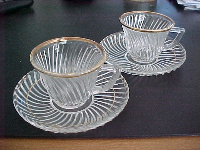 Depression Federal Glass Diana Demi Cup and Saucer With Gold Trim Made 1937 to 1941