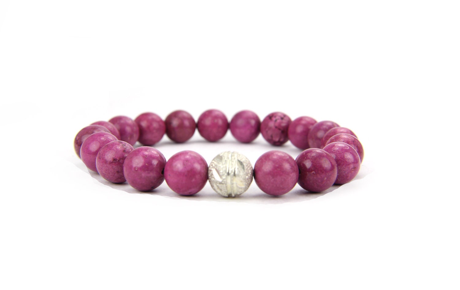 Pink Fuchsia Gemstone and Sterling Silver Stacking Bracelet: Holland