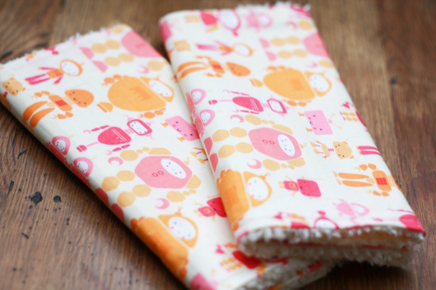 Chenille Burp Cloth Set of 2 -  Baby Girl I Heart Bots
