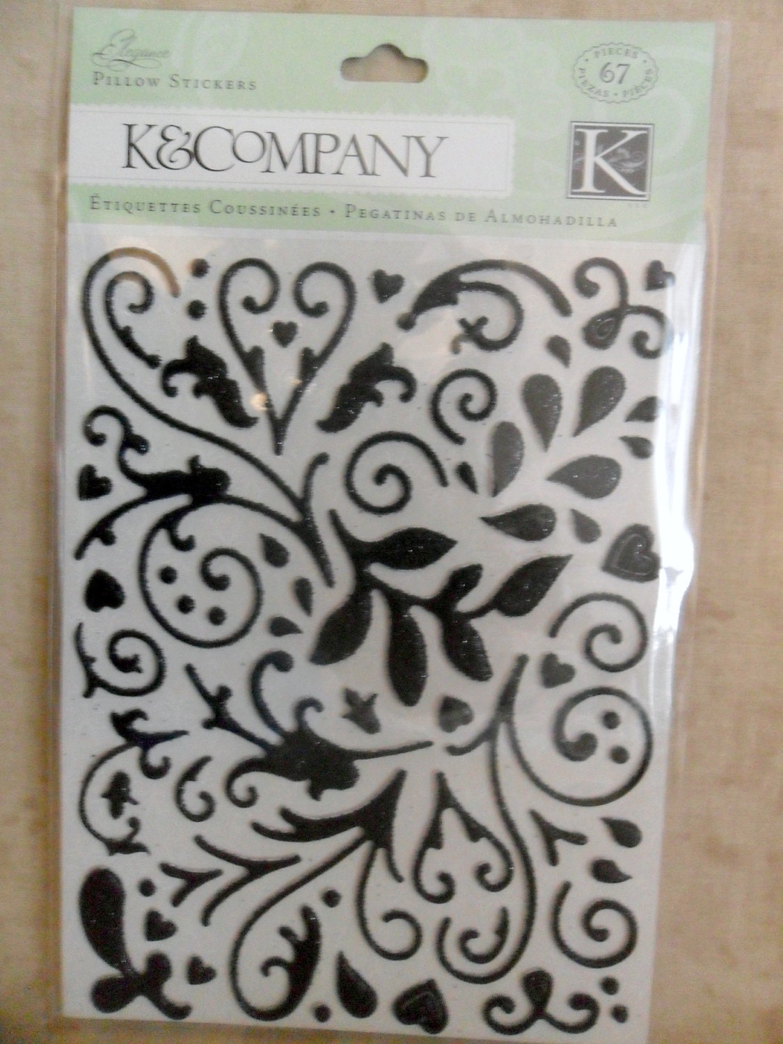 Elegance Black Glitter Pillow Stickers by K and Company-SALE