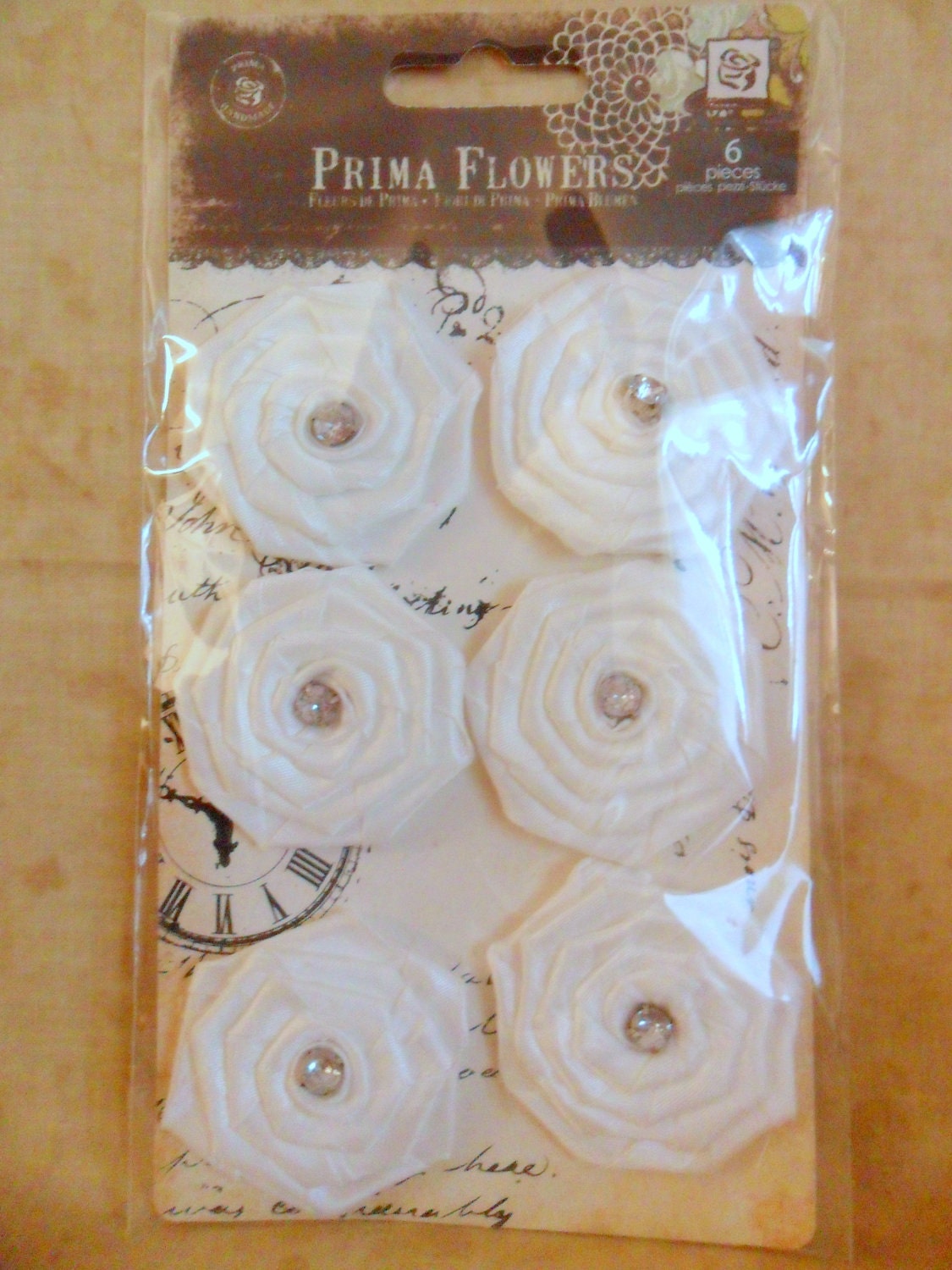 Allure Aurora White Rolled Fabric Flowers with Rhinestones by Prima-FREE SHIPPING