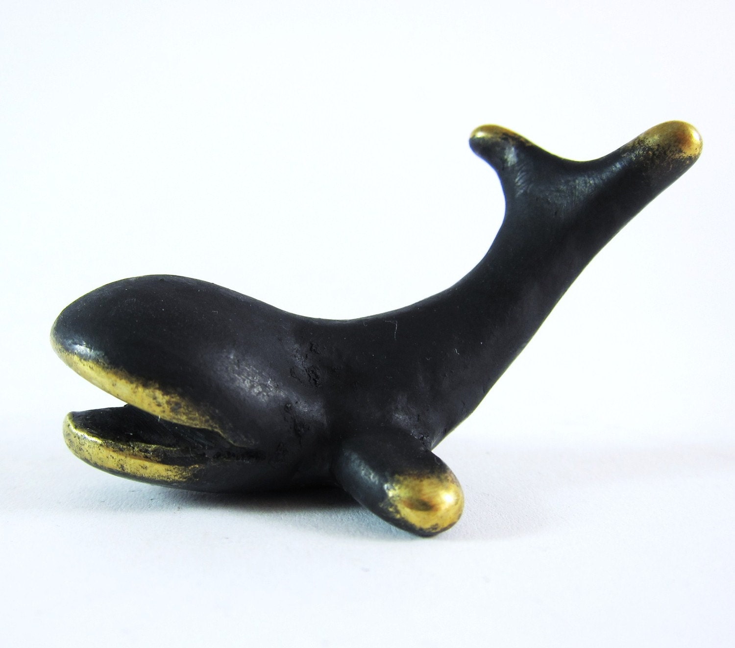 Vintage ORIGINAL Modernist Austrian 1960s Brass Whale Figurine
