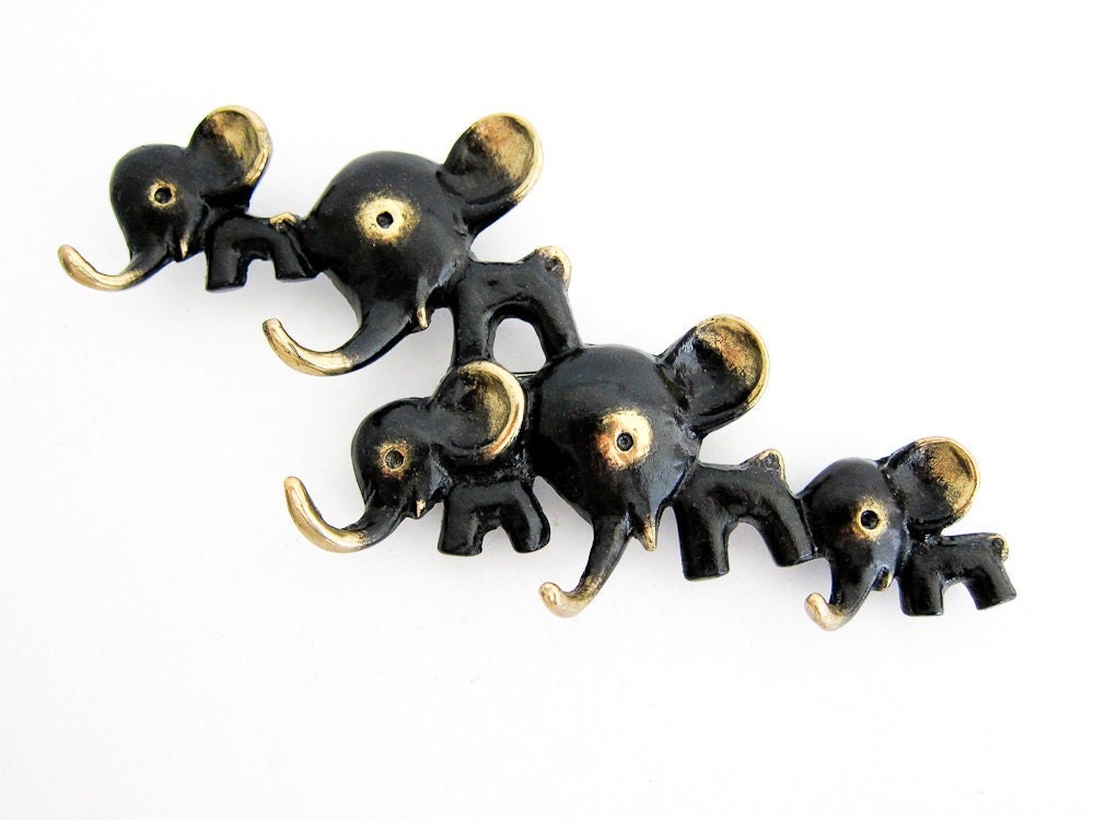 Vintage Walter Bosse BIG Modernist Austrian 1960s Brass Elephant Menagerie Wall Hook