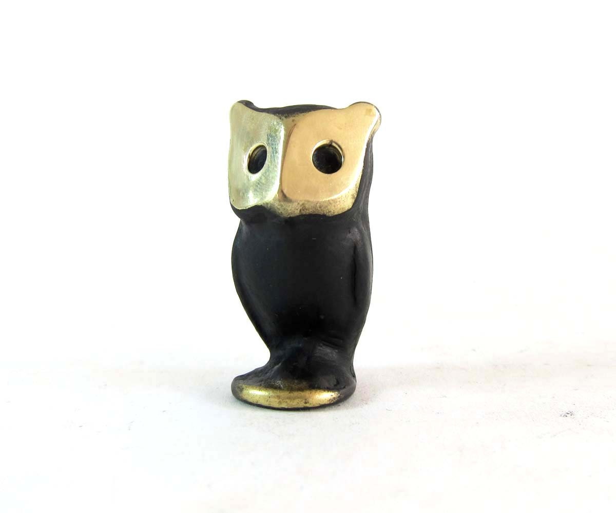 Vintage ORIGINAL Modernist Austrian 1960s Brass Owl Candle Holder and Figurine