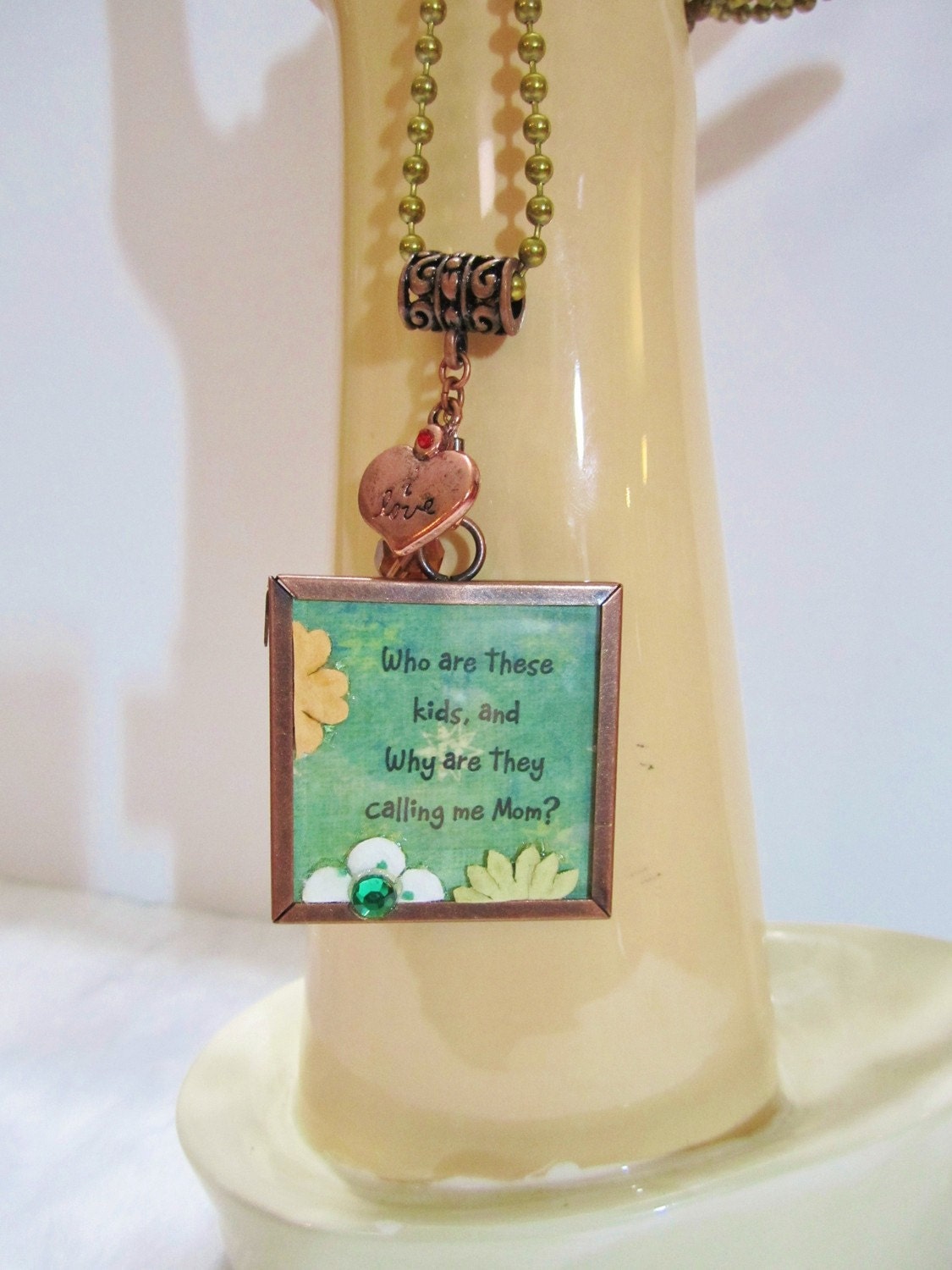Double-Sided Copper  Mom Message Charm Necklace