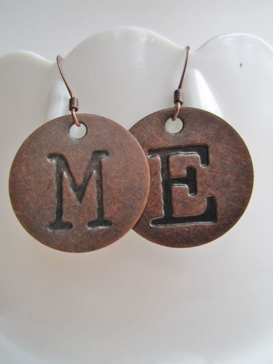 Copper Circle Word Earrings "ME"