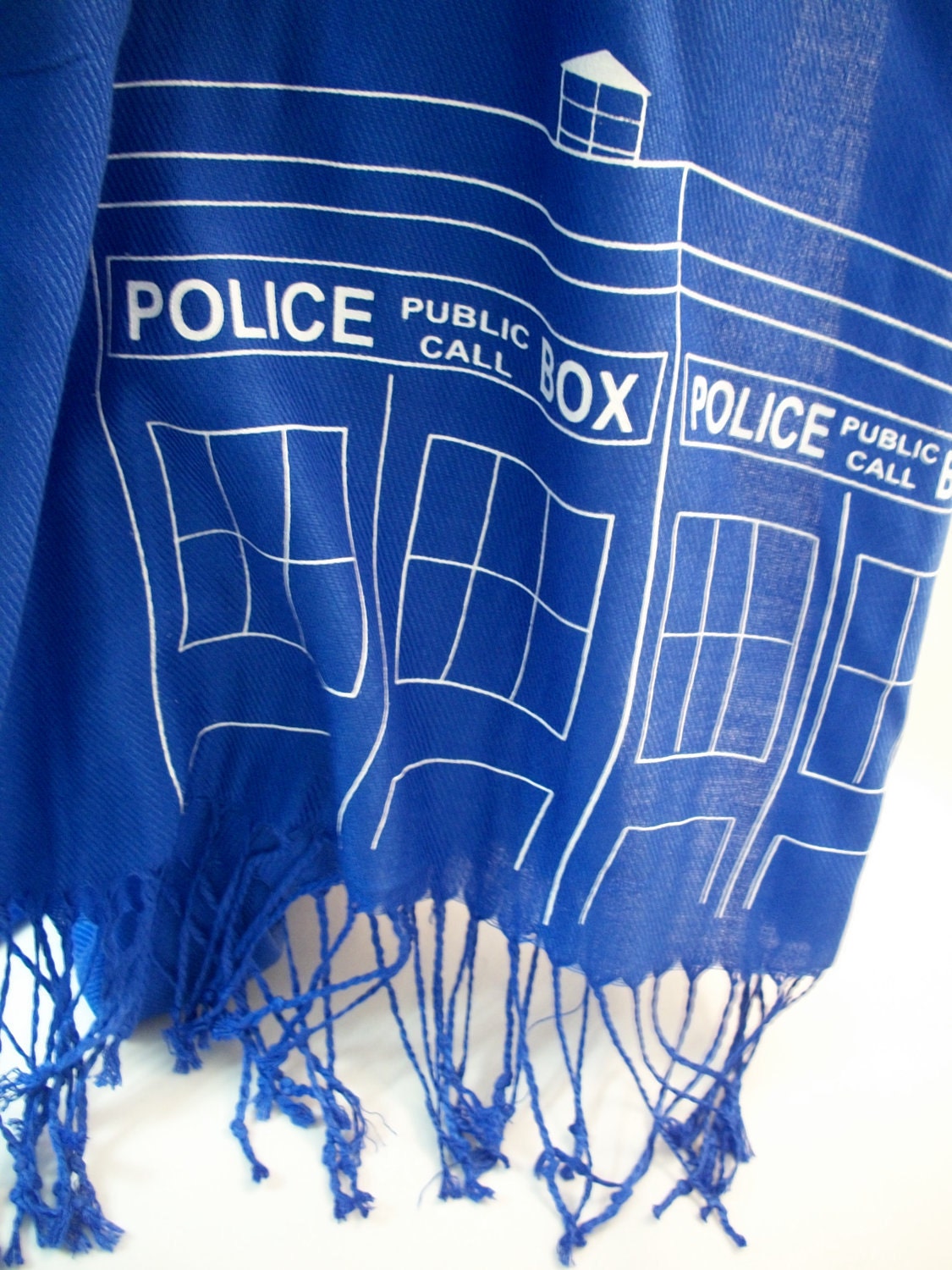 Royal Blue Wibbly Wobbly Police Box Pashmina