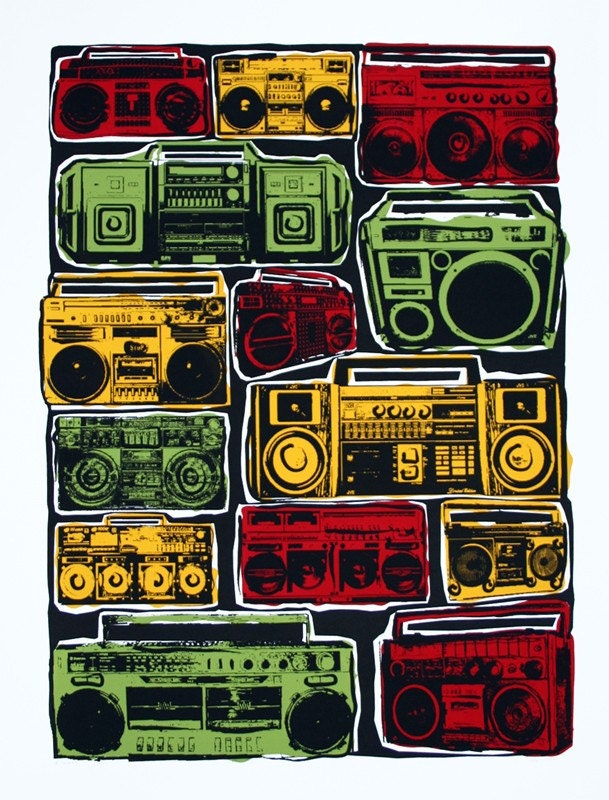 Boom Boxes Hip Hop Hipster Art Print - Hand Printed