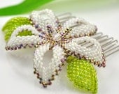 Cherry blossom hair comb - 22kt iris gold and white beaded flower  - Fairy Blossom