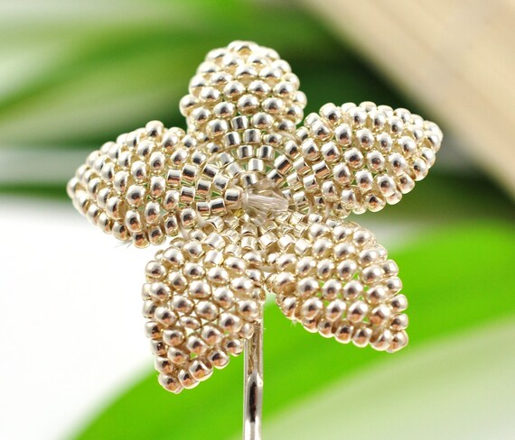 Items similar to Small beaded hair flower sterling silver tiny