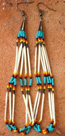 Last Pair - WIND DANCER beaded porcupine quill southwestern Earrings Native American Style