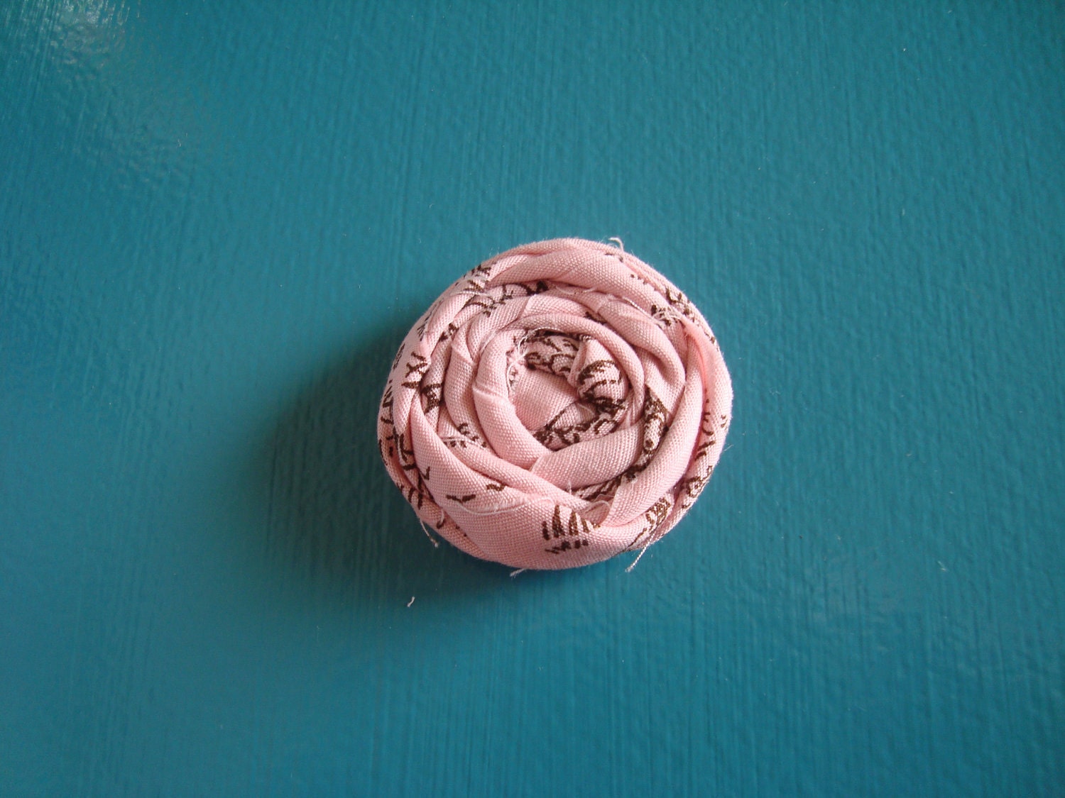 Rolled Fabric Flower Headband Single - Pink and Brown Toile - on Skinny Elastic - Newborn Infant Toddler Girl Adult