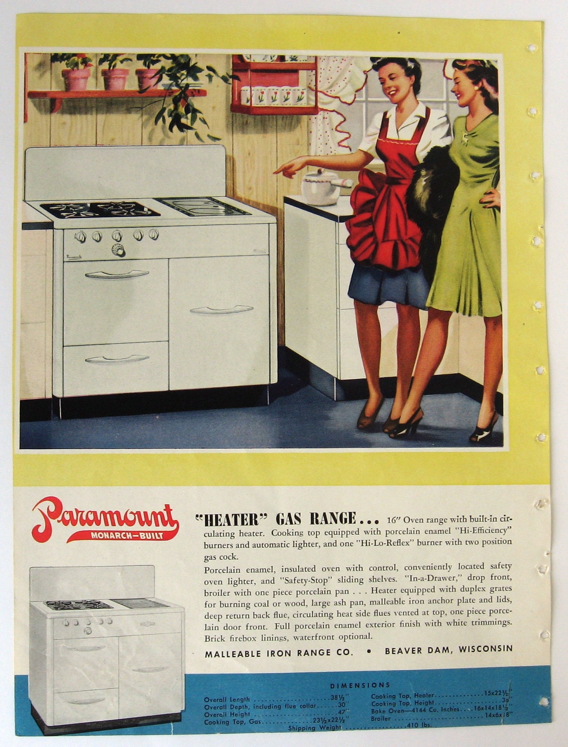 Items similar to 1940s Monarch Heater Gas Range Advertisement on Etsy