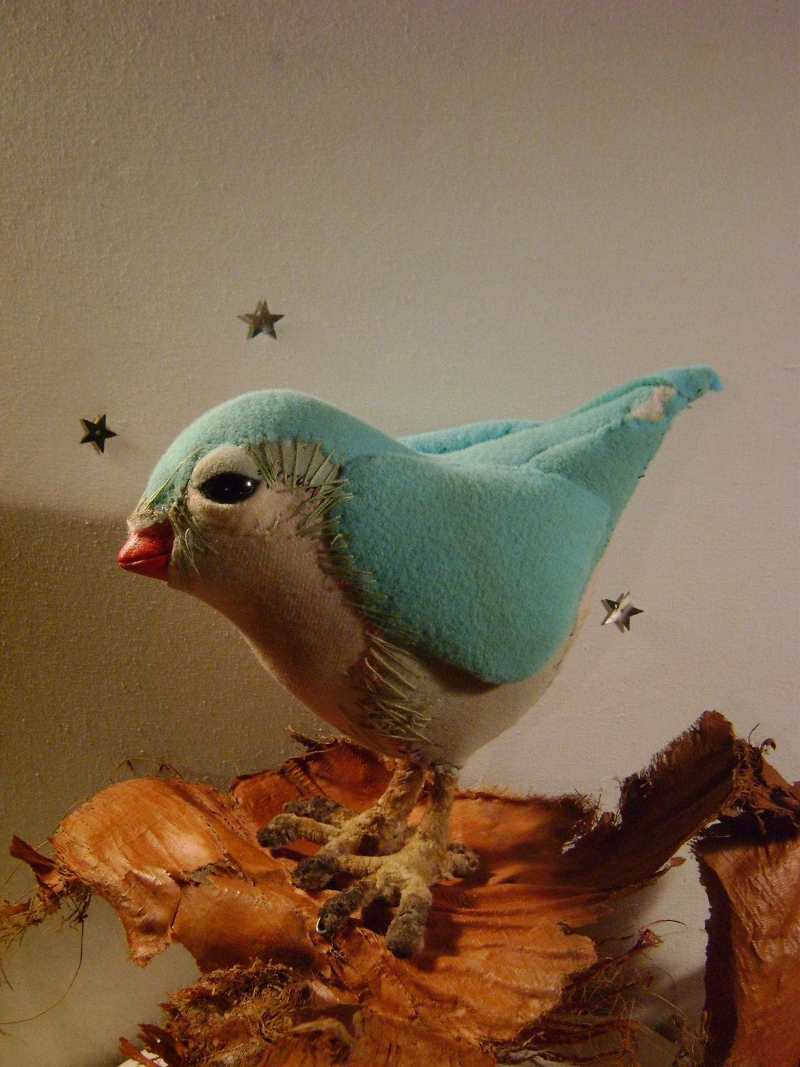 Birdy- Big Bird- mixed media- turquesa-Textil- Sculpture- free shipping
