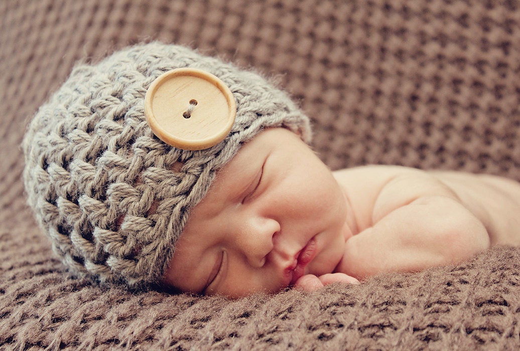 Crochet Chunky Button Beanie Newborn 0-3 and 3-6 Months Photography
