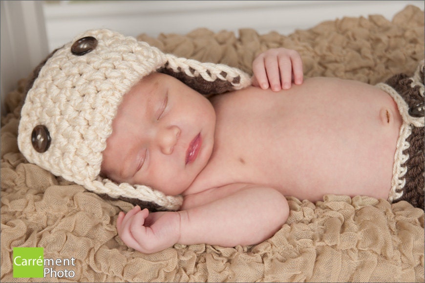 Crochet Baby Boy Aviator Hat And Diaper Cover Photography Prop