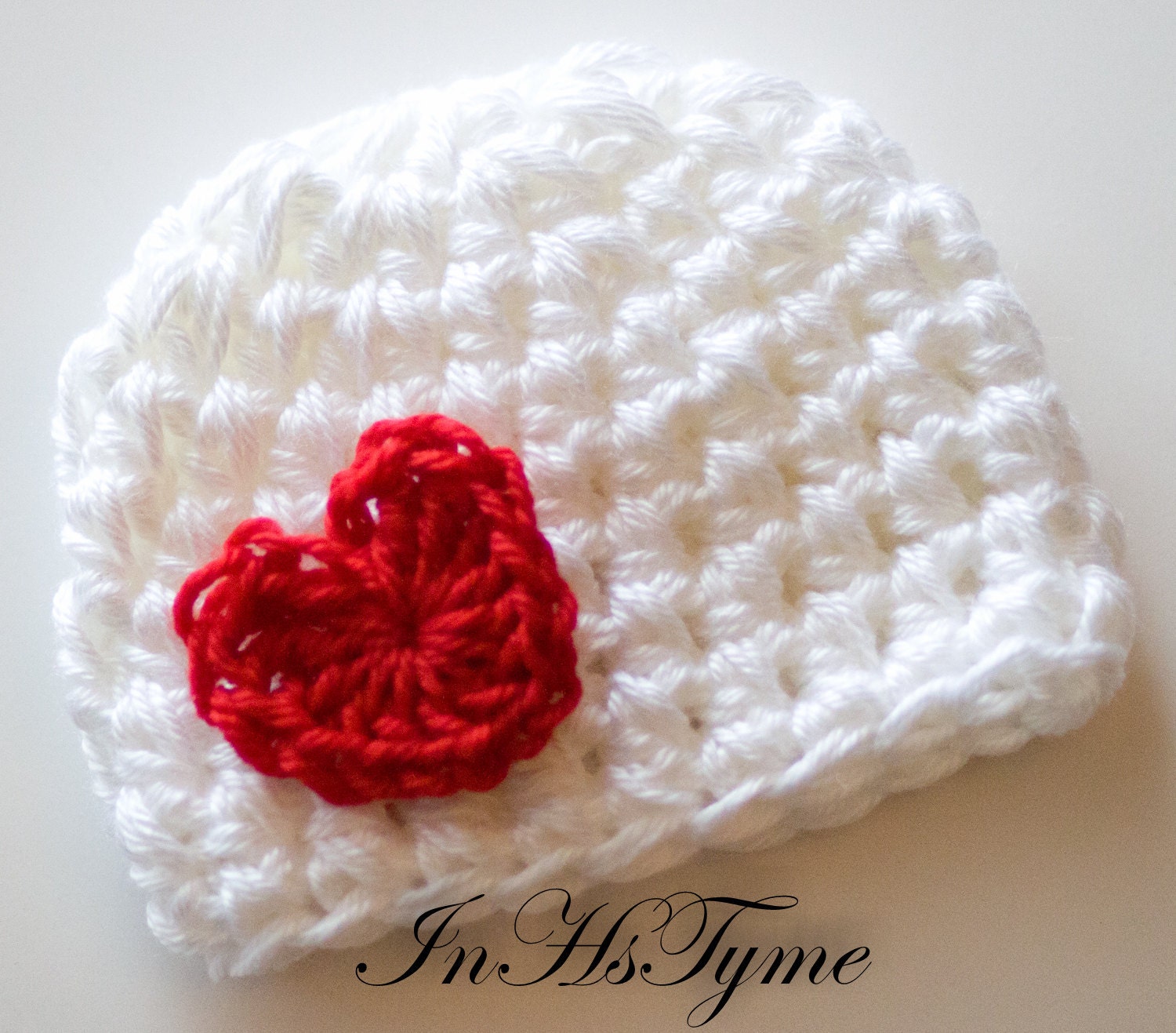 Crochet Baby Girl Valentine Heart Hat Newborn 0-3 and 3-6 Months White Red