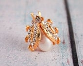 Vintage Simulated Pearl Insect Brooch
