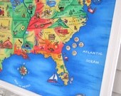 Supersized US Map Magnetic Bulletin Board featuring our Handmade Wood Frame with Beaded Trim - Magnet Board with Fabric Map of United States