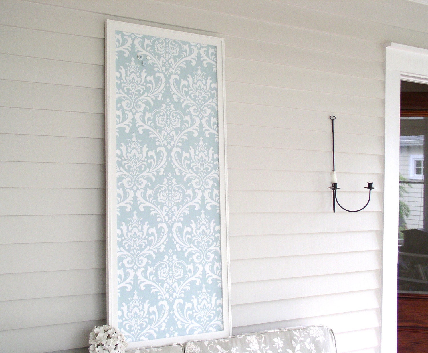 Wedding Seating Chart or Ceremony Reception Board - Magnetic Bulletin for Home or Event - Huge Frame with Robins Egg Blue Damask Fabric