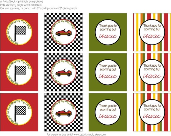 Race Car- favor party tags- print your own Il_570xn