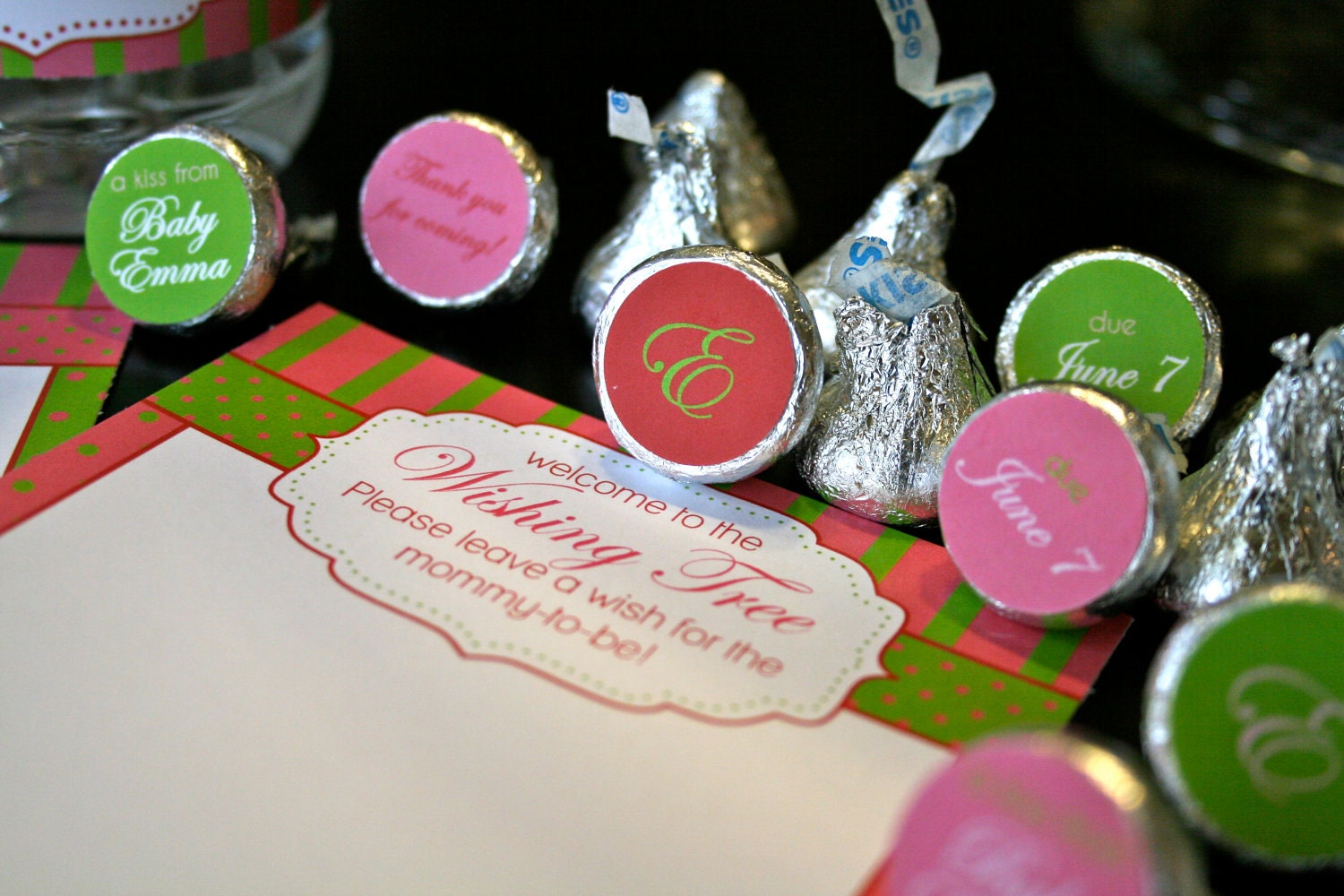 Hershey kiss labels- pink and green- print your own Il_570xn