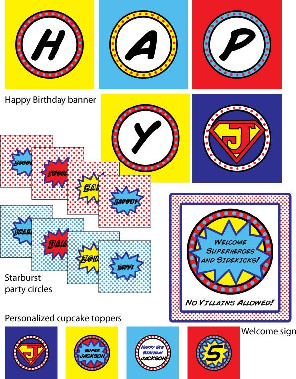 Comic Book Superhero Birthday Party Package- FULL COLLECTION- print your own