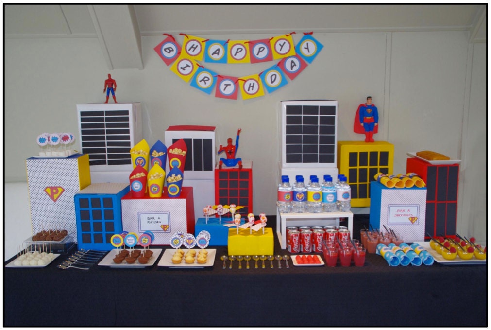 Comic Book Superhero- starburst party tags- print your own