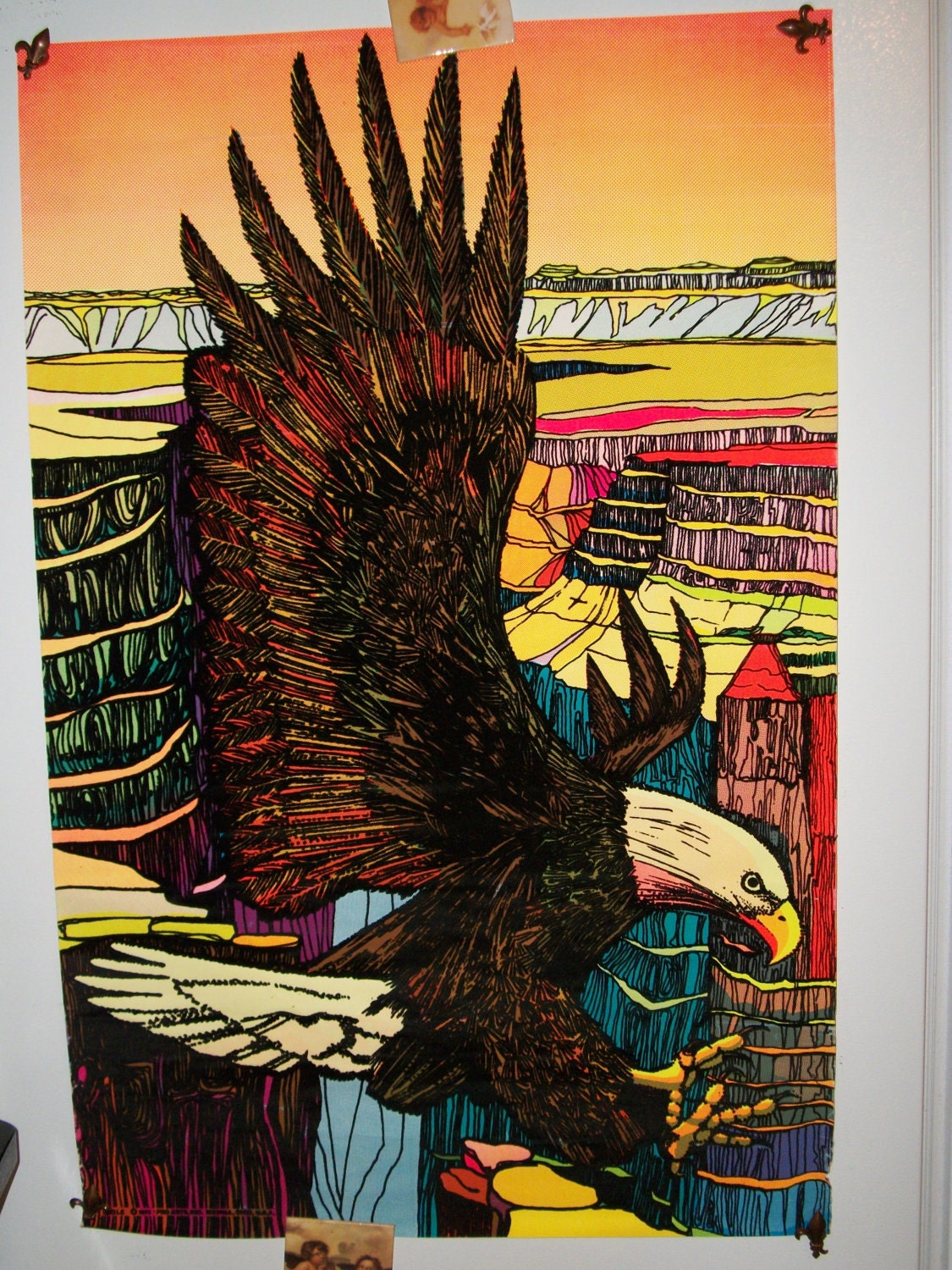 Blacklight " Eagle" Original Vintage  Flocked Poster