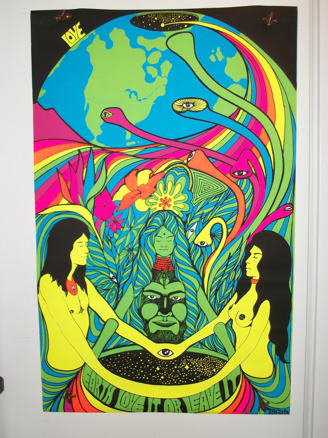 SALE "Earth Love It or Leave It" Blacklight FREE SHIPPING Original Vintage Poster