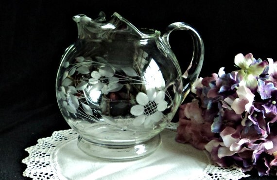 Vintage Cornflower Glass Pitcher Jug by Hughes by treasurecoveally