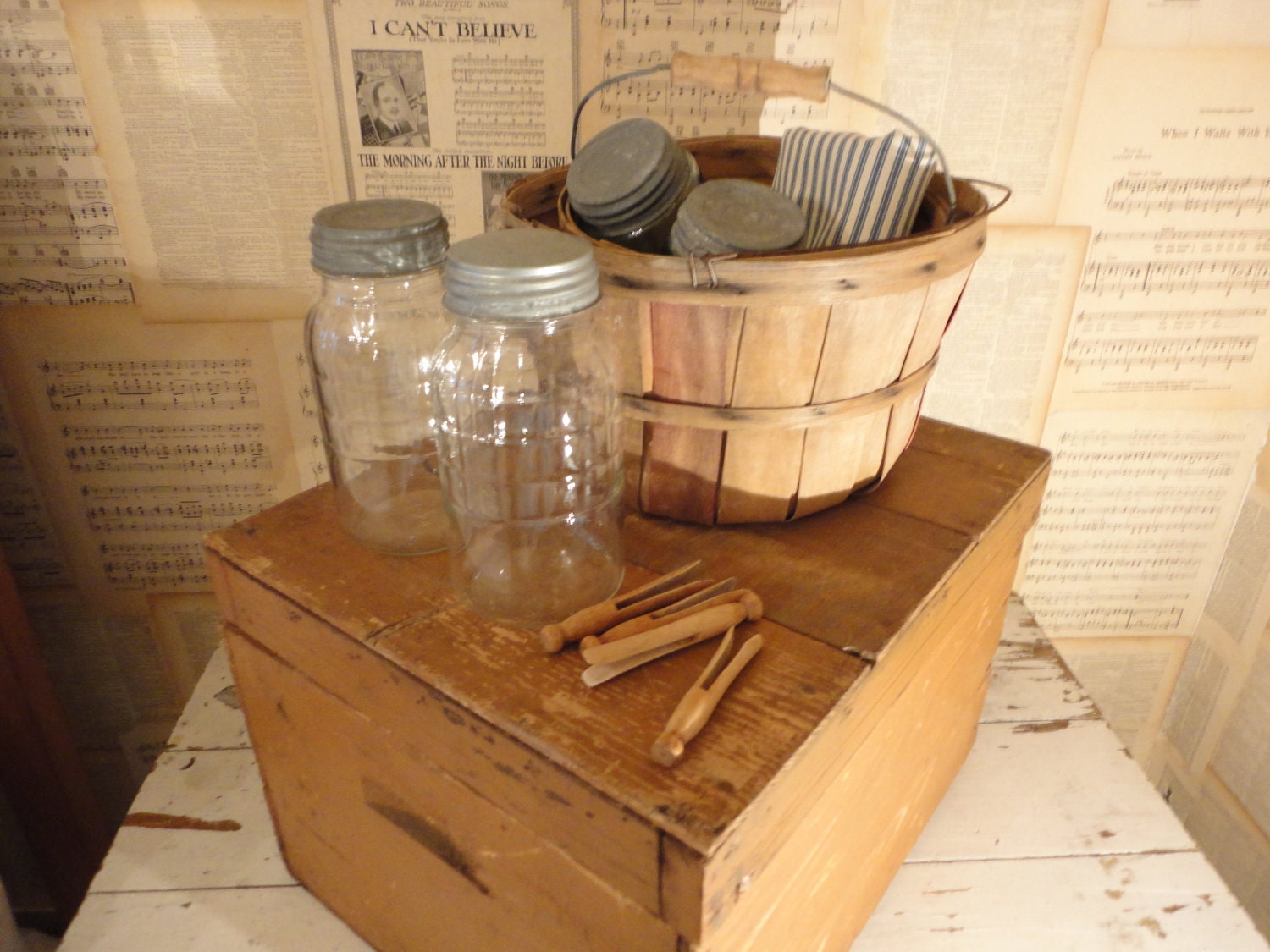 Farm Fresh Primitive Old Storage Box or Trunk