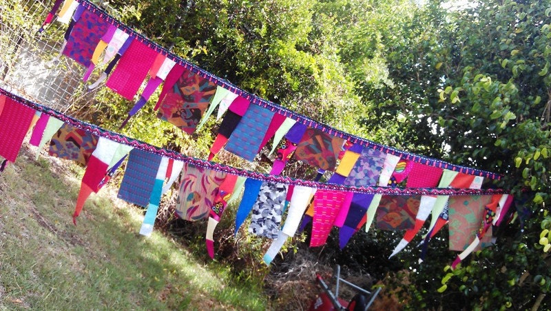 upcycled and vintage party flags, hippy boho whimsical bunting... extra long