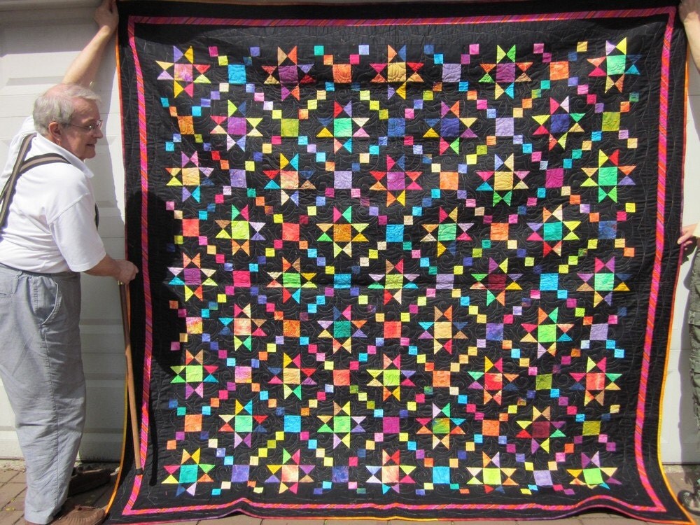 Handmade Bright Quilt with Black Background by BarbsHandmade