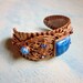 Art Deco Bracelet Gold Brass Blue Satin Glass Rhinestones Filigree Cuff Vintage 1930s Bracelet