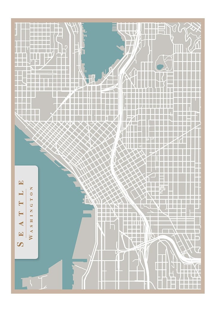 Seattle art print - Seattle Street Map -13x19  print