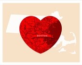 BOSTON Massachusetts -Heart art- 11x14 print Boston map Home decor