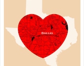 Dallas- Map Heart - 11x14 print