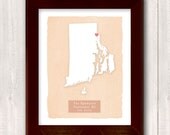 RHODE ISLAND art print - Personalized Home decor - Custom text Wedding gift Bridal shower Housewarming gift  Larger for wedding guest book