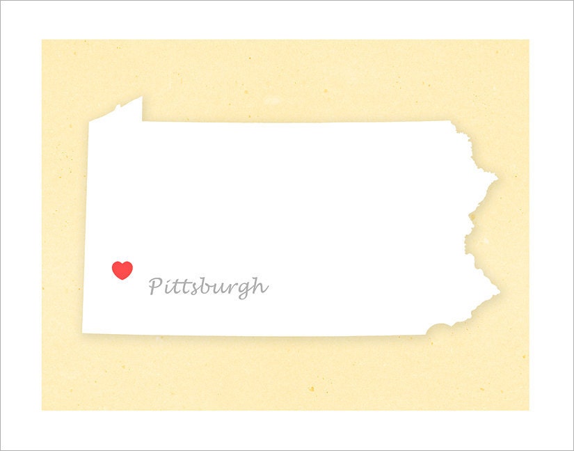Pittsburgh or Your Town- Simple Heart - 11x14 print
