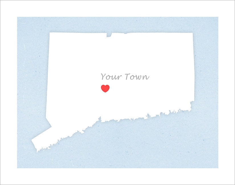 Connecticut art - Your Town in Connecticut - Simple Heart - 11x14 print
