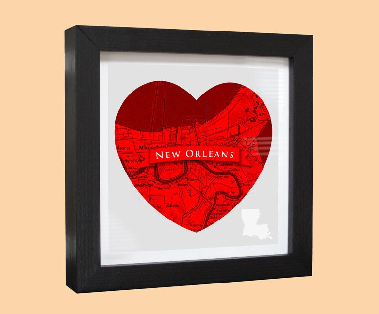 New Orleans Heart - Box Framed Print - 8 x 8   -