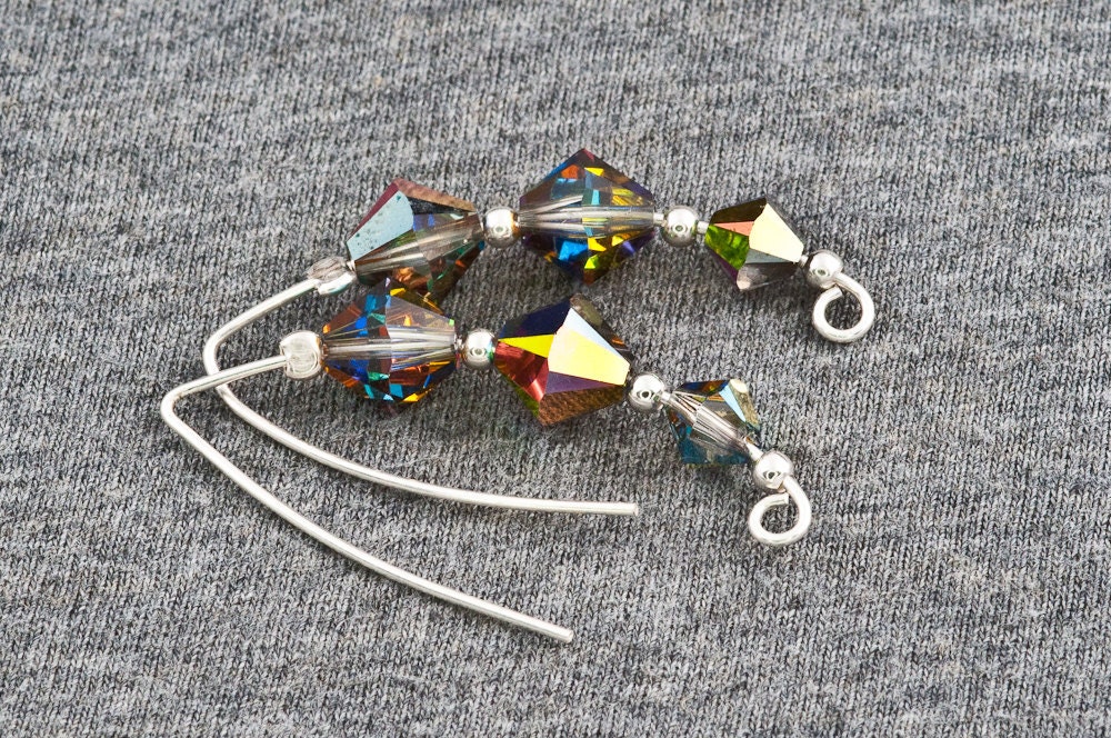 Xilion Crystal Earrings / Swarovski beaded dangling bridal rainbow xilion beads earrings